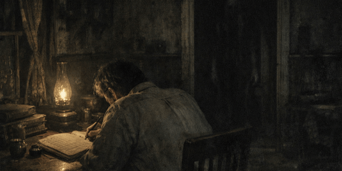 Ledger in the Quiet — journal photograph from Entry #309 of The Dead Journal by Thomas Hale